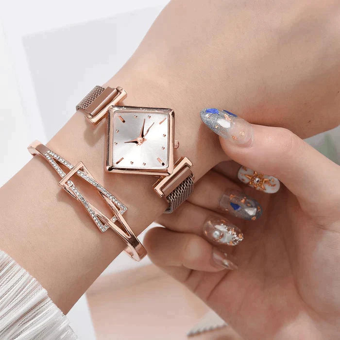 Deffrun Square Dial Unique Design Ladies Wrist Watch Mesh Steel Band Quartz Watches