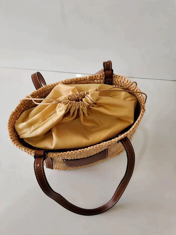 Hand-knitted Straw Woven Bag For Women's Fashion Bucket Beach