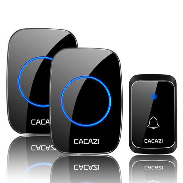 CACAZI A60 Waterproof Wireless Music Doorbell LED Light Battery 300M Remote Home Cordless Call Bell  58 Chime 1 Button 2 Receiver