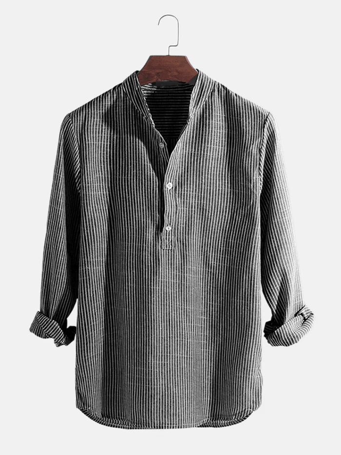Men's Casual Shirts Dress Shirts Striped Henley Collar V-Neck T-Shirt Button Tops