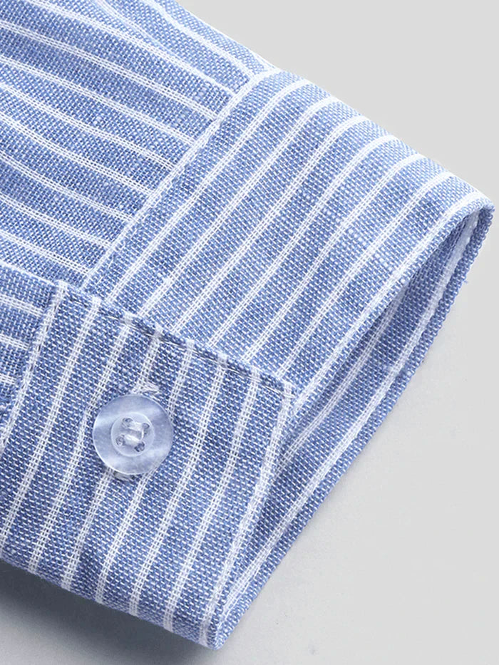 Men's Casual Shirts Dress Shirts Striped Henley Collar V-Neck T-Shirt Button Tops